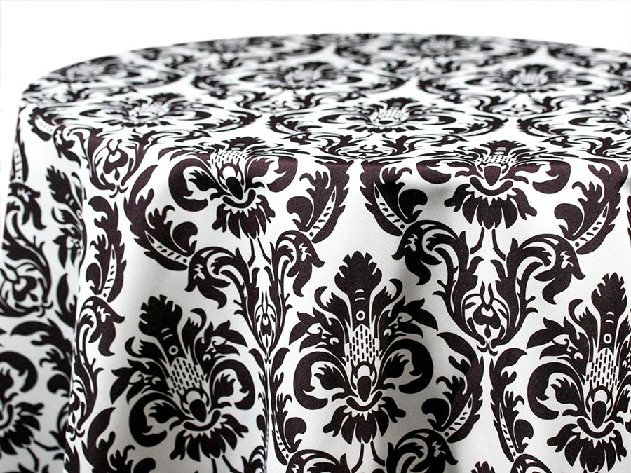 Printed Cotton — Black / White Damask